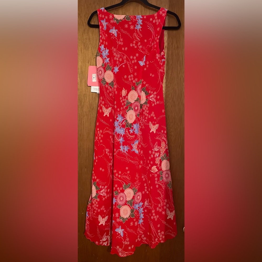 NWT Vintage Y2K CDC Bright Red Floral Butterfly Sequin Cocktail Dress - Picture 2 of 7
